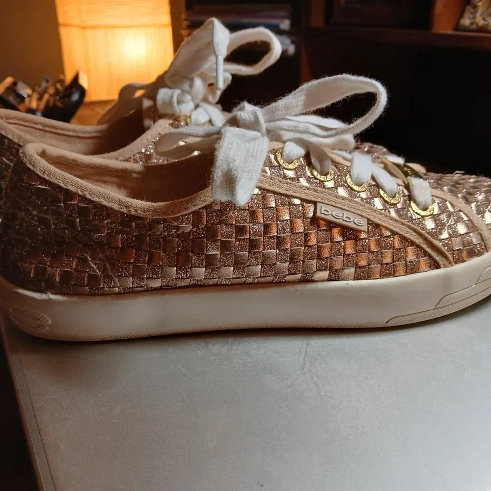 BEBE SPORT Two Tone Gold Metallic Sneakers 7M - EUC - Picture 12 of 14